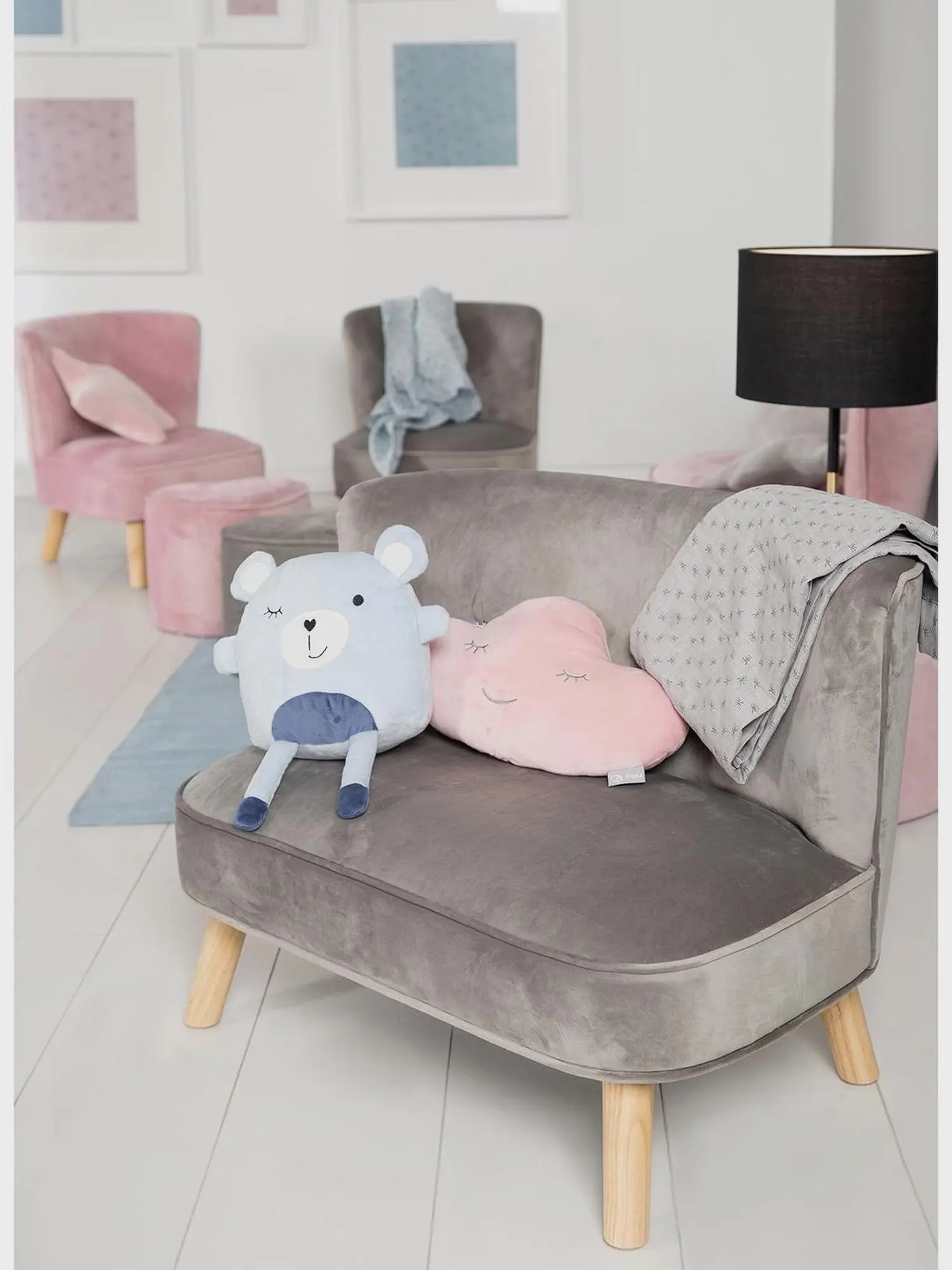 Детский велюровый диван Lil Sofa, серый - изображение 16
