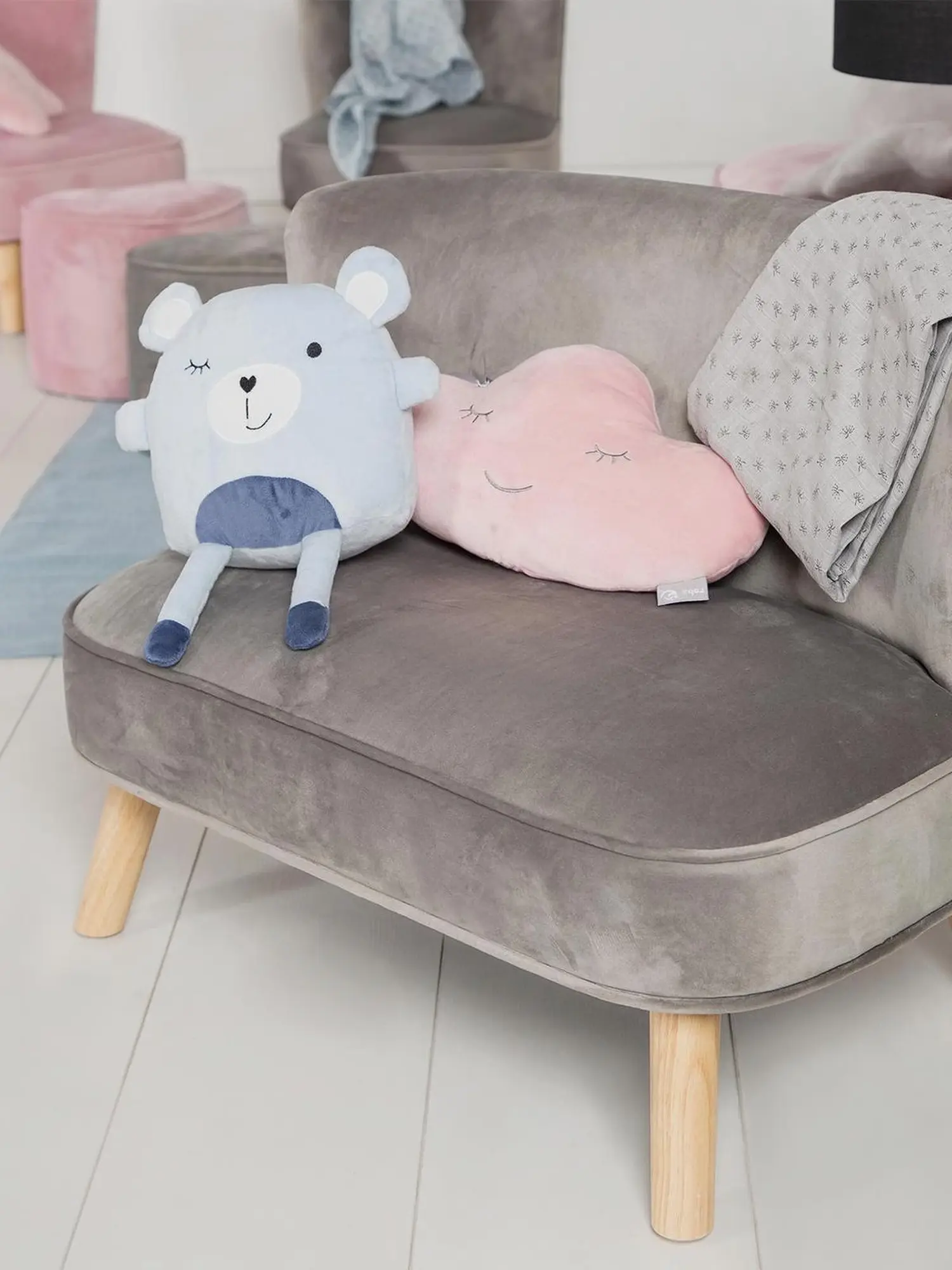 Детский велюровый диван Lil Sofa, серый - изображение 3
