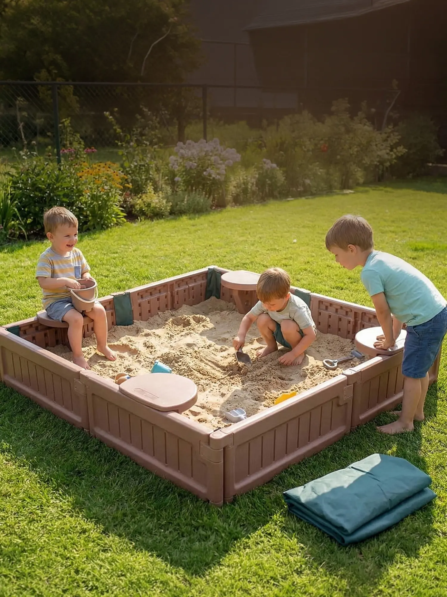 Песочница UNIX Kids квадратная / Square 123 коричневый - изображение 2