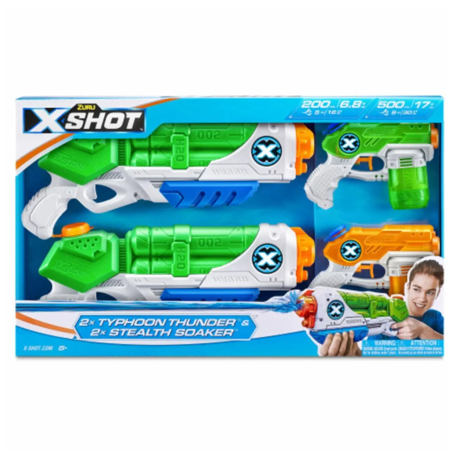 Игрушка водный бластер X-Shot Water «Ворфейс», 2 шт. Тайфун и 2 шт. Сокер