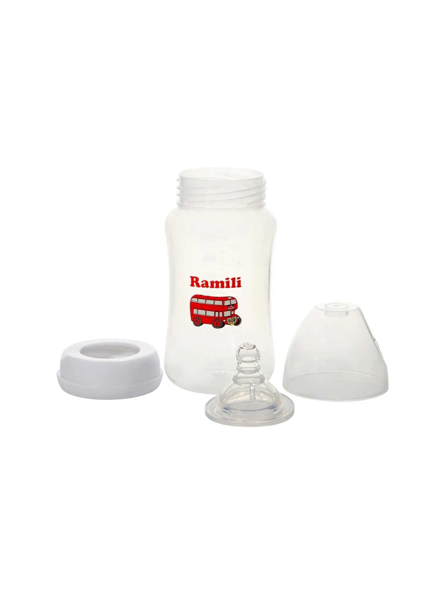 Противоколиковая бутылочка для кормления Ramili Baby 240 мл. с двумя сосками 0+ и 3+ (240MLBT100M, слабый и средний поток)