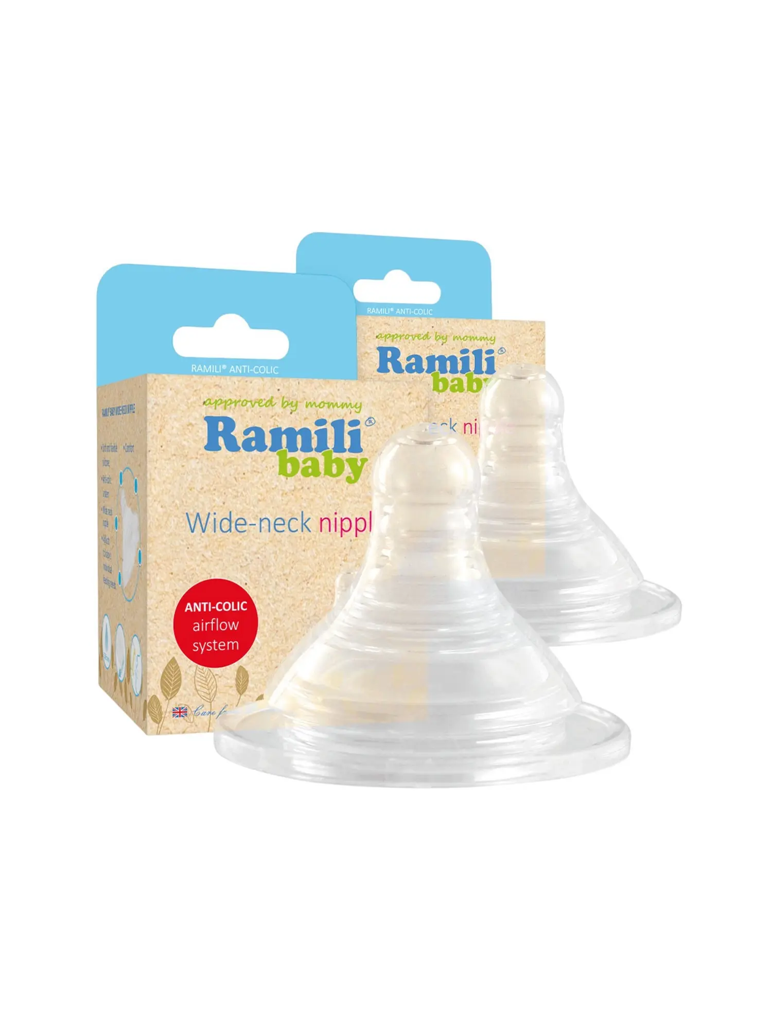2 соски для бутылочек с широким горлышком Ramili Baby BT100MX2 средний поток (3+) - изображение 1