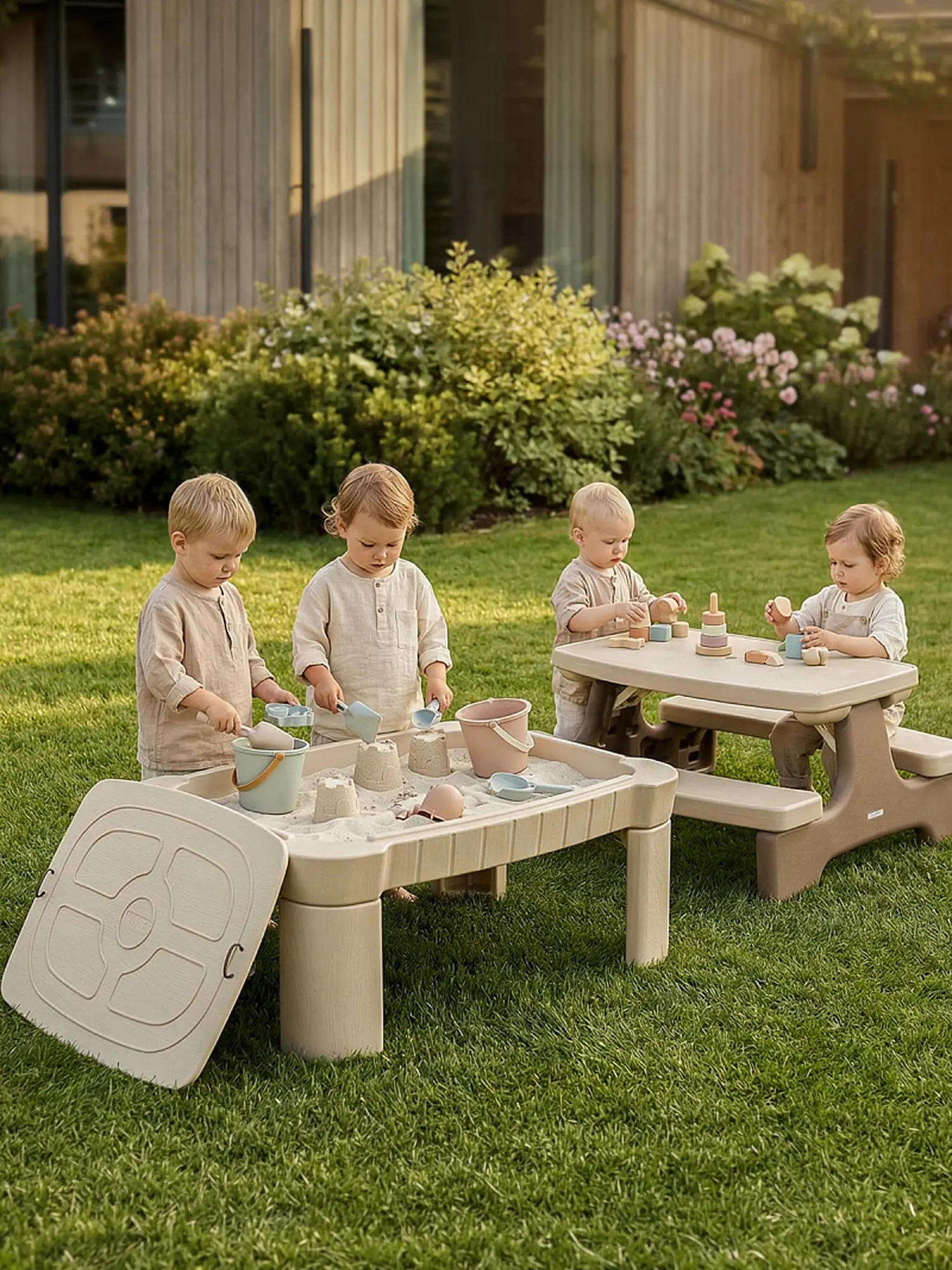 Песочница UNIX Kids стол с крышкой / Table 96 х 66 бежевый - изображение 3