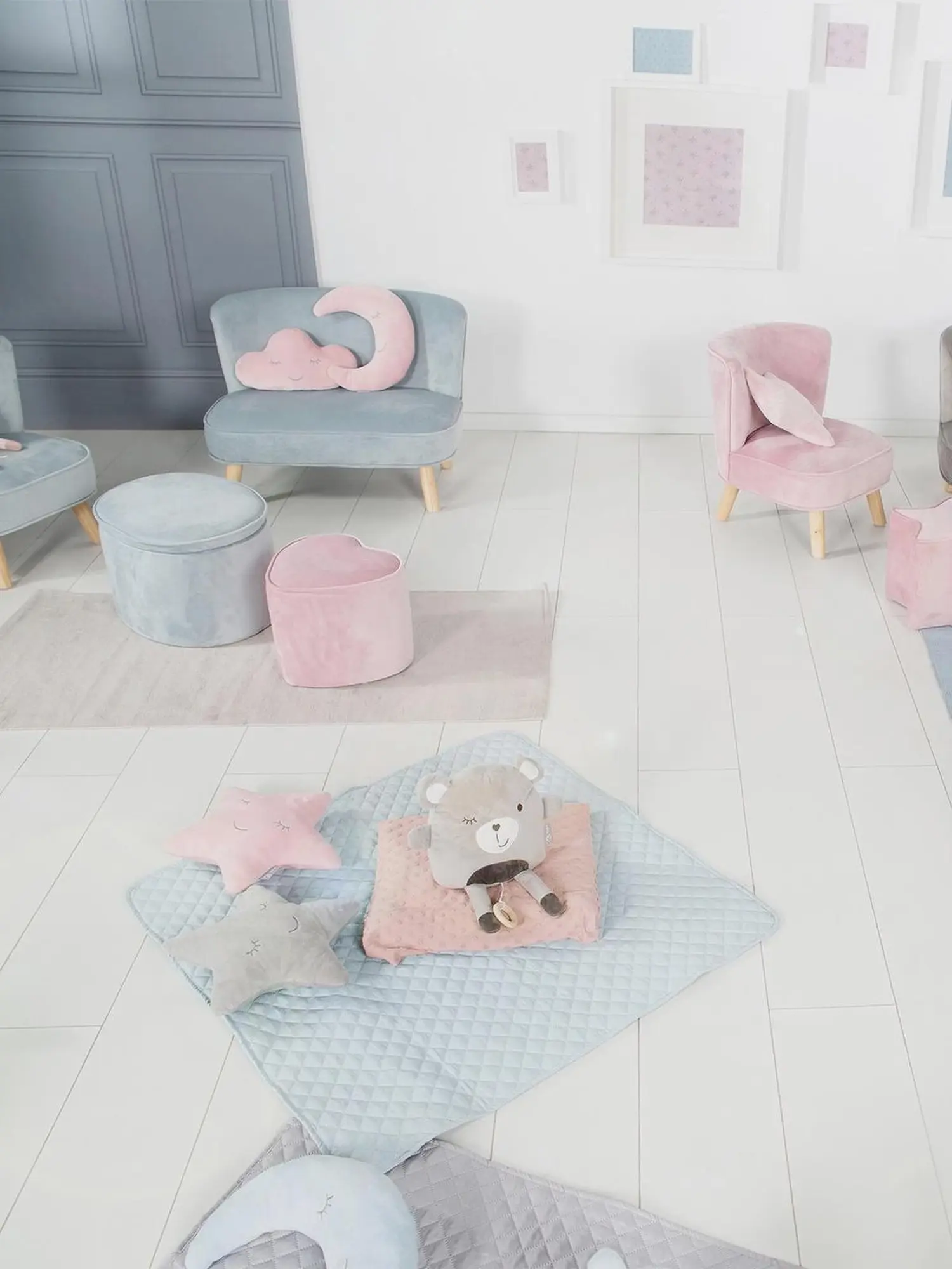Детский велюровый диван Lil Sofa, голубой - изображение 8