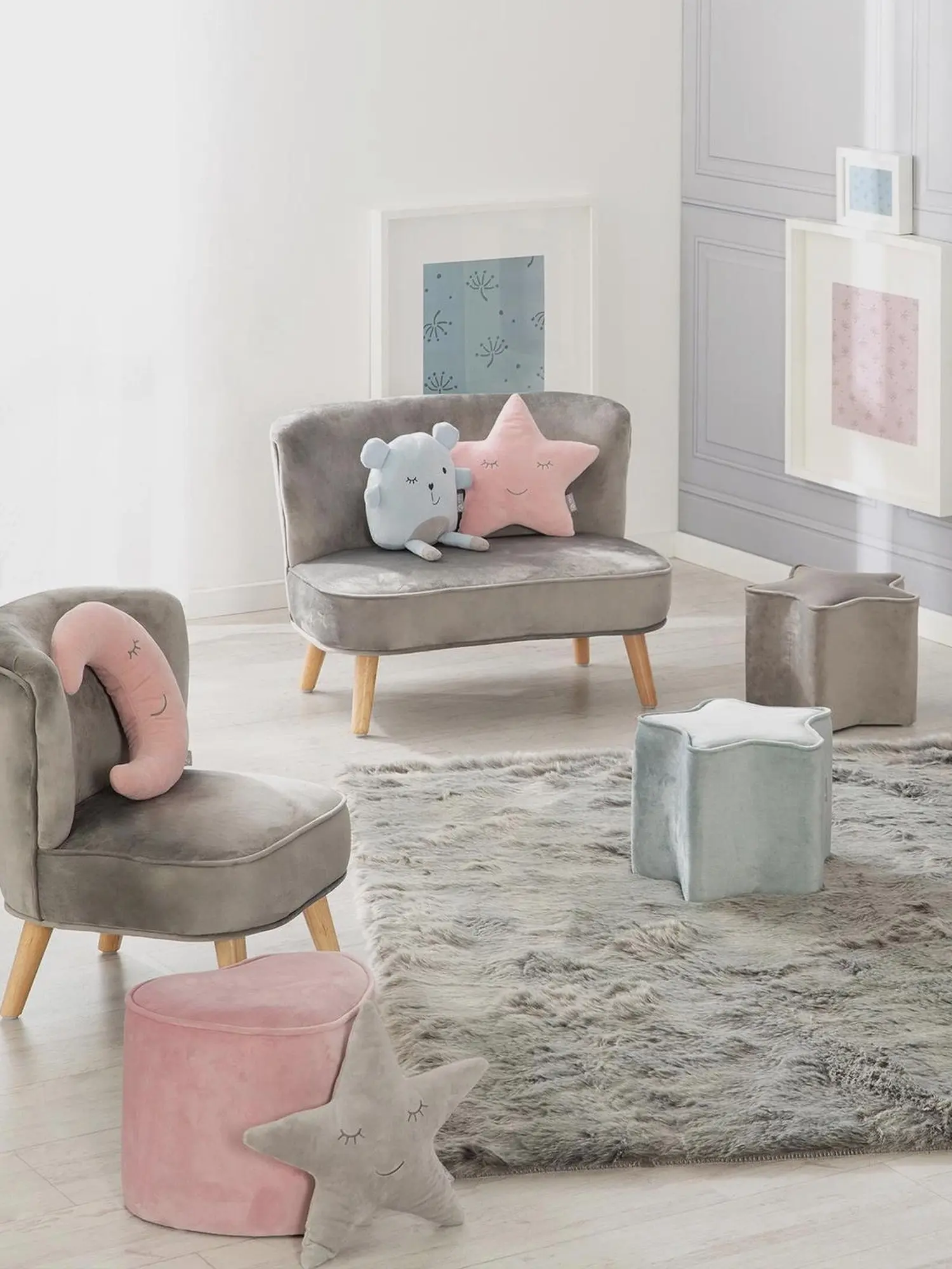 Детский велюровый диван Lil Sofa, серый - изображение 11