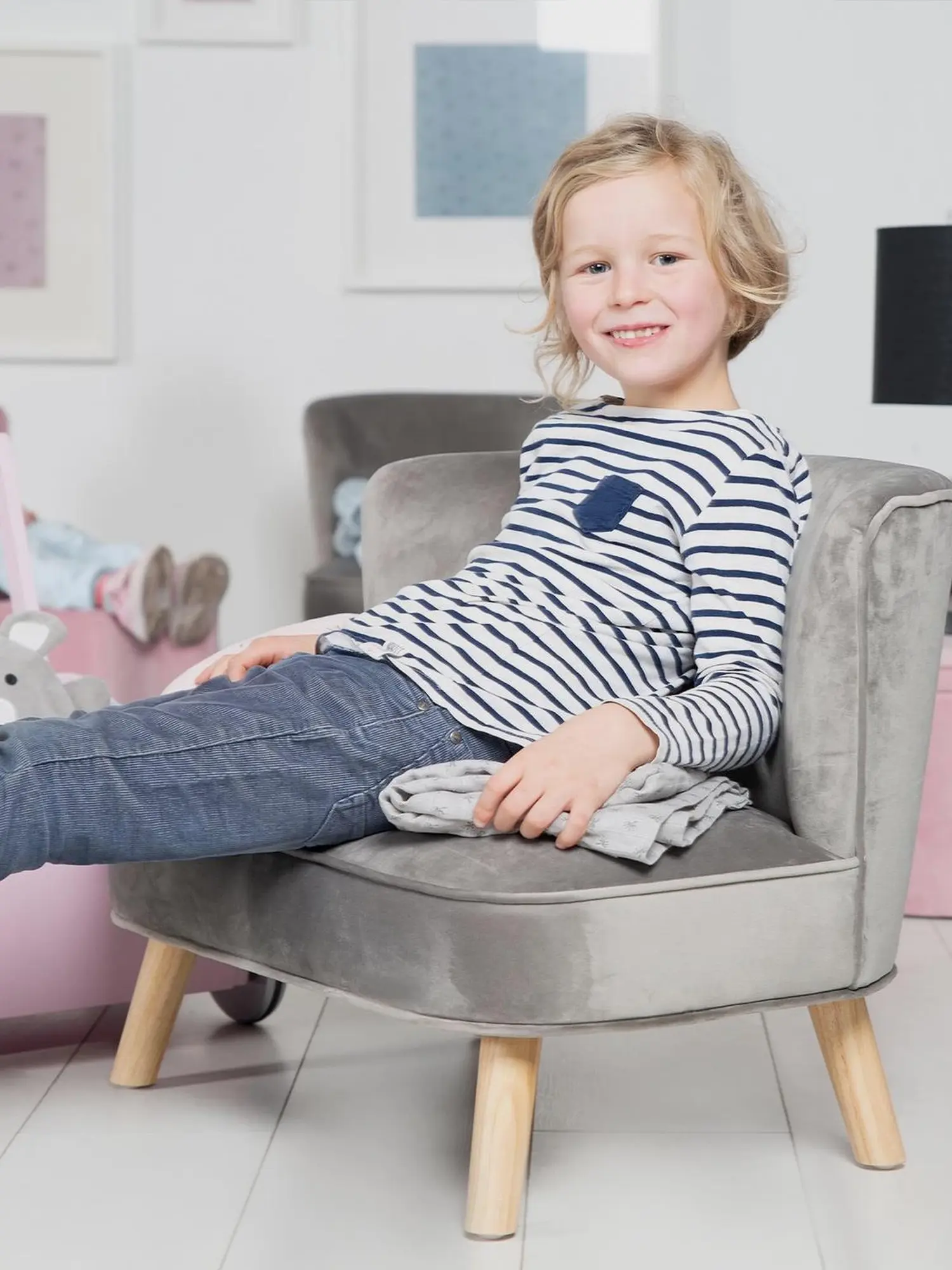 Детский велюровый диван Lil Sofa, серый - изображение 4